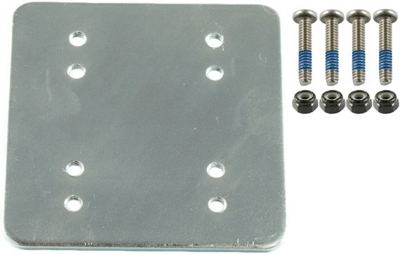 Metalowa płytka o wymiarach 3" x 3" z wstępnie nawierconymi otworami w systemie AMPs i 1.5" x 2"